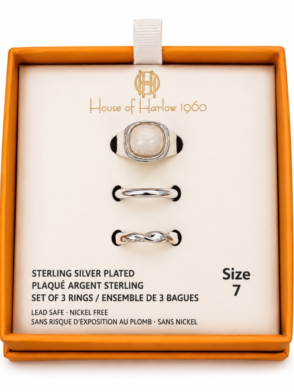House of Harlow 1960 Sterling Silver Plated Ring Set with White Stone